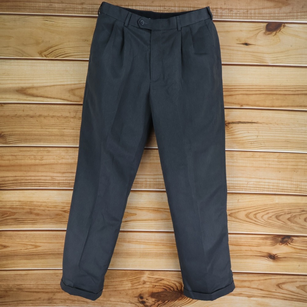 George Dress Pants Mens Size 34x32 Dark Gray Cuffed Leg Pleated Front Pockets